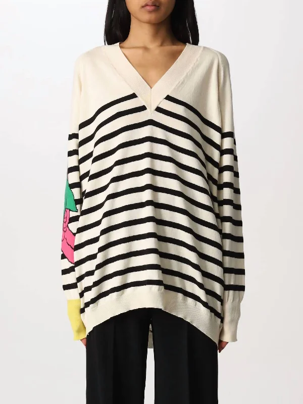 Women's Oversized Chunky Knit Pullovers in Neutral Tones Sloucher Pullover In Cream/black Women's Oversized Chunky Knit Pullovers in Neutral Tones Sloucher Pullover In Cream/black