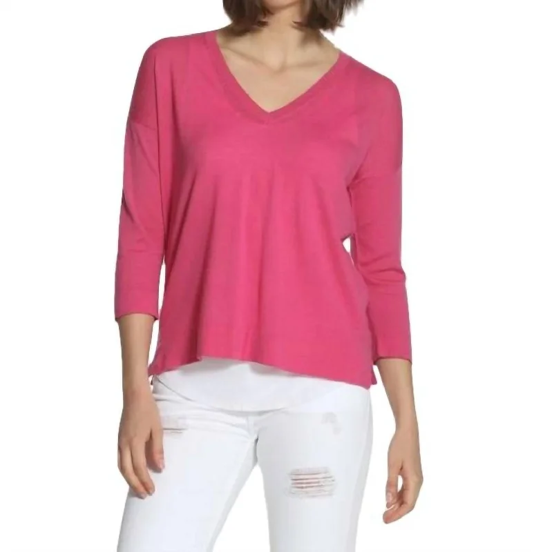 Cropped Women's Pullovers in a Sporty Style for Trendy Outfits Solid Swing V Neck Pullover In Pink Cropped Women's Pullovers in a Sporty Style for Trendy Outfits Solid Swing V Neck Pullover In Pink