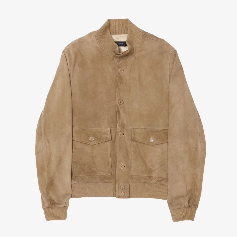 Women's leather faux - fur trimmed jackets for winter Suede Blouson Jacket
