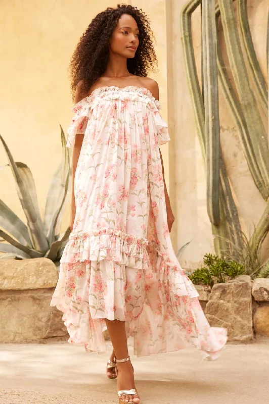 Printed Abstract Women Dress for a Modern and Artistic Appeal Summer Posy Aria Chiffon Off-Shoulder Ankle Gown Printed Abstract Women Dress for a Modern and Artistic Appeal Summer Posy Aria Chiffon Off-Shoulder Ankle Gown