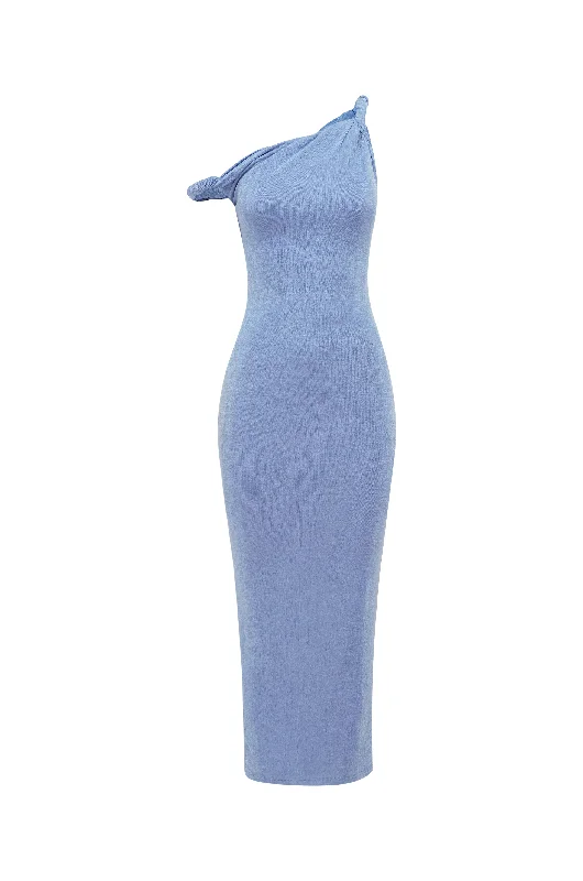 Strapless Women Dress with a Built - in Bra for Comfort and Support The Long Poppy Dress Blue Strapless Women Dress with a Built - in Bra for Comfort and Support The Long Poppy Dress Blue