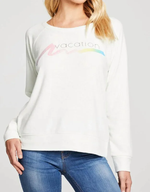 Zip - Up Women's Pullovers with Thumbholes for Outdoor Activities Vacation Recycled Love Knit Raglan Pullover In Off White Zip - Up Women's Pullovers with Thumbholes for Outdoor Activities Vacation Recycled Love Knit Raglan Pullover In Off White