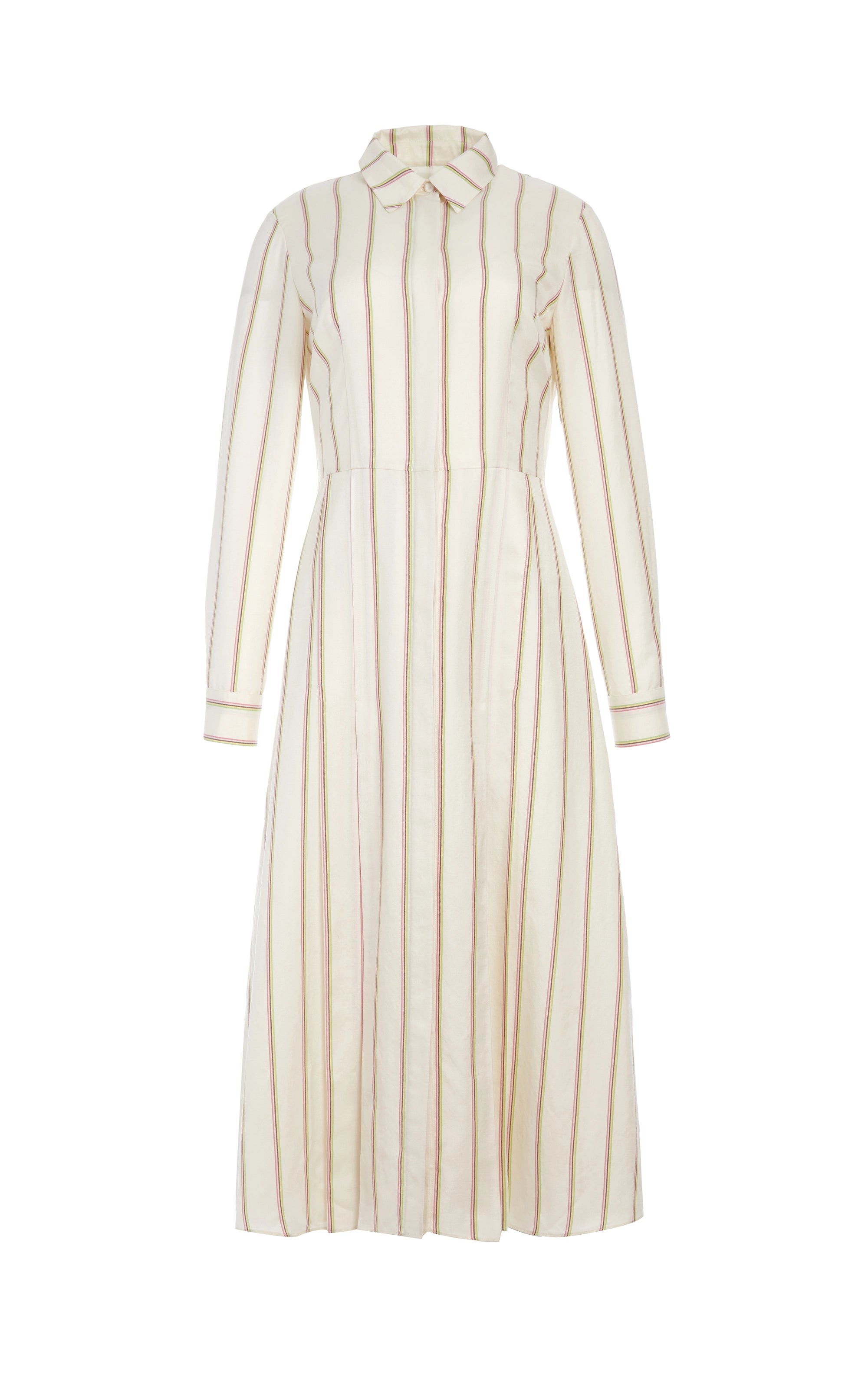 Long - Sleeve Women Dress in Velvet for a Luxurious Winter Look Vanessa Shirtdress in Ivory Multi Stripe Wool Silk Long - Sleeve Women Dress in Velvet for a Luxurious Winter Look Vanessa Shirtdress in Ivory Multi Stripe Wool Silk