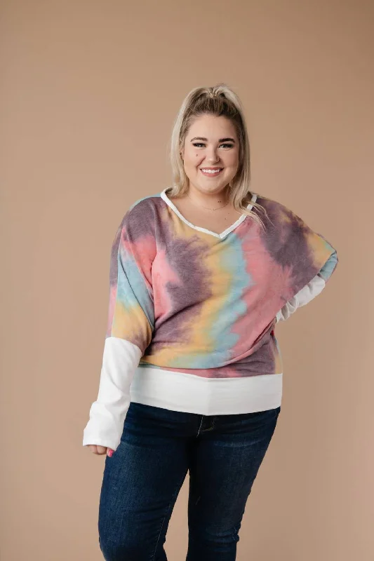 Lace - Trimmed Women's Pullovers in a Boho Aesthetic Whitney Wide V Tie Dye Pullover In Multi Lace - Trimmed Women's Pullovers in a Boho Aesthetic Whitney Wide V Tie Dye Pullover In Multi
