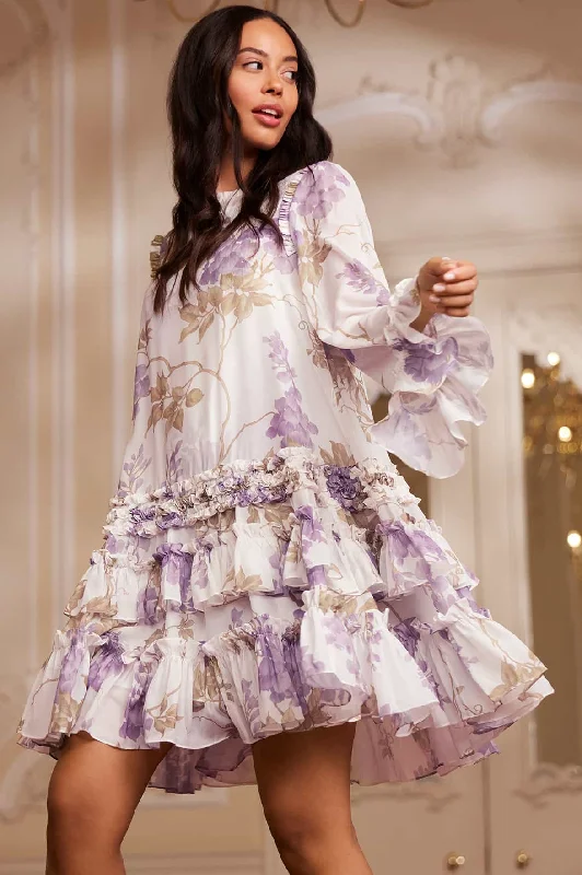 Off - the - Shoulder Women Dress for a Romantic and Feminine Look Wisteria Chiffon Round Neck Mini Dress Off - the - Shoulder Women Dress for a Romantic and Feminine Look Wisteria Chiffon Round Neck Mini Dress