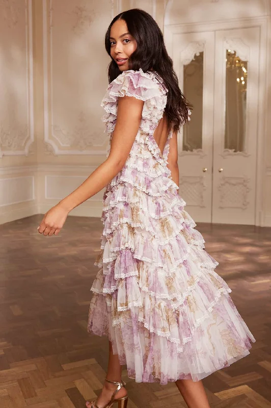 Plus Size Women Dress with a Flattering A - Line Cut for Comfort and Style Wisteria Ruffle Lace Ballerina Dress Plus Size Women Dress with a Flattering A - Line Cut for Comfort and Style Wisteria Ruffle Lace Ballerina Dress