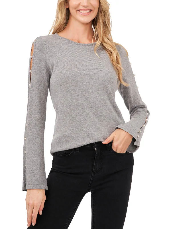 Button - Front Women's Pullovers in a Vintage - Inspired Design Womens Embellished Split Sleeve Pullover Sweater Button - Front Women's Pullovers in a Vintage - Inspired Design Womens Embellished Split Sleeve Pullover Sweater