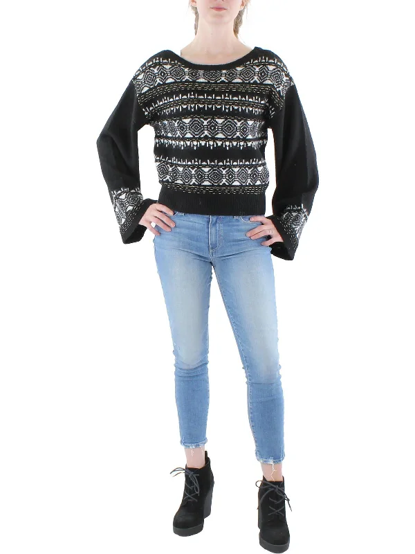 Ruffled Women's Pullovers in Soft Pastels for a Feminine Touch Womens Fair Isle Metallic Pullover Sweater Ruffled Women's Pullovers in Soft Pastels for a Feminine Touch Womens Fair Isle Metallic Pullover Sweater