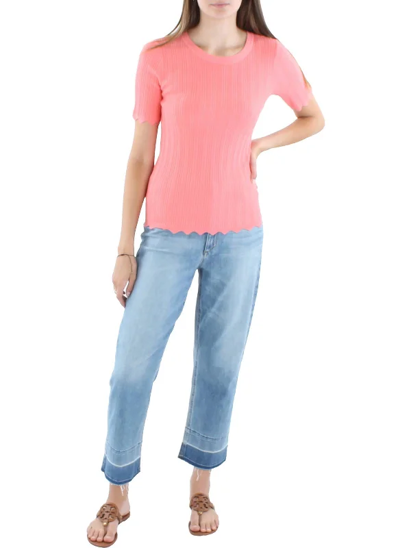 Petite Women's Pullovers with a Fitted Silhouette for a Flattering Look Womens Scalloped Short Sleeve Pullover Sweater Petite Women's Pullovers with a Fitted Silhouette for a Flattering Look Womens Scalloped Short Sleeve Pullover Sweater