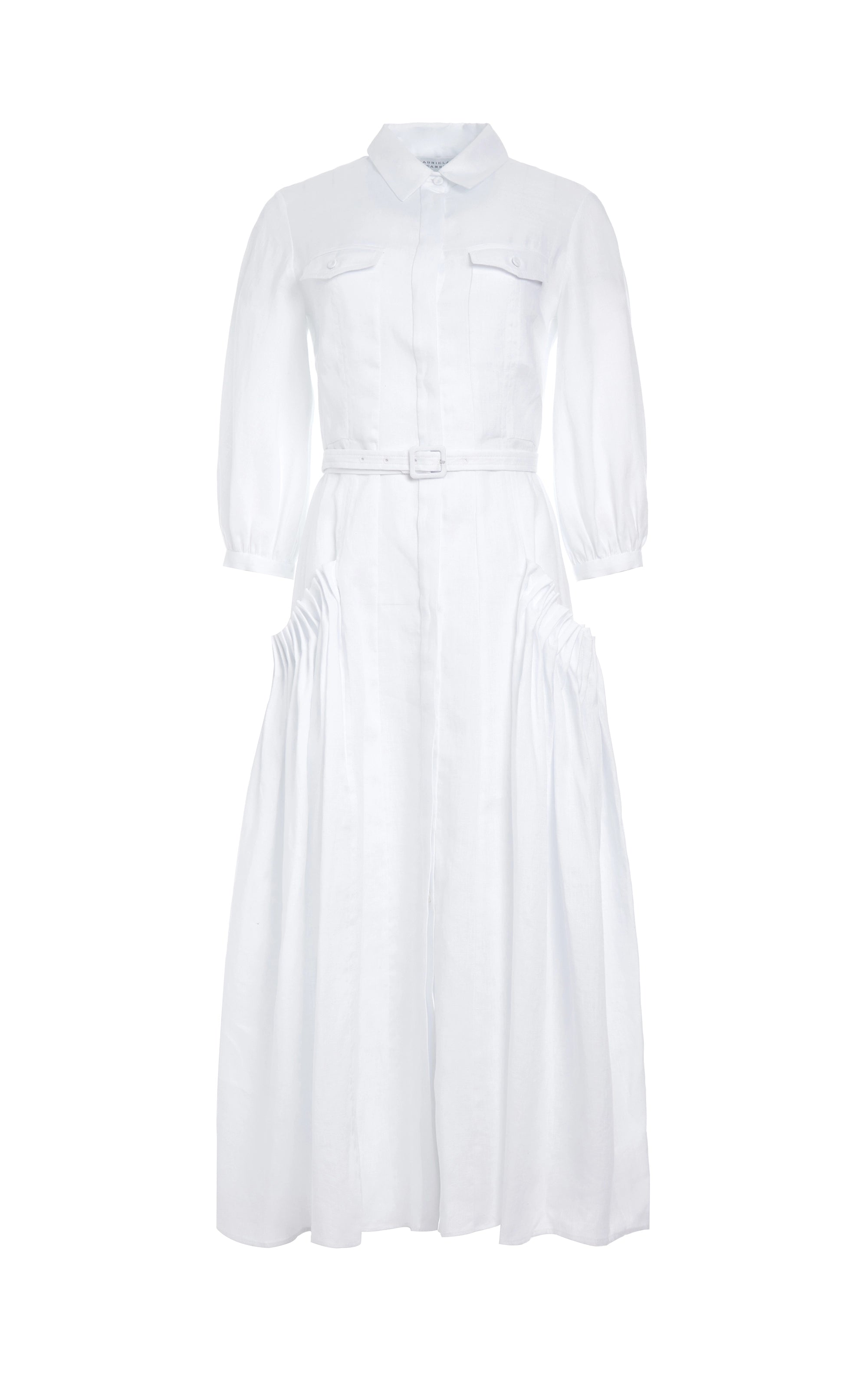 Maxi Women Dress with Floral Print for a Bohemian Vibe Woodward Pleated Shirtdress in White Aloe Linen Maxi Women Dress with Floral Print for a Bohemian Vibe Woodward Pleated Shirtdress in White Aloe Linen