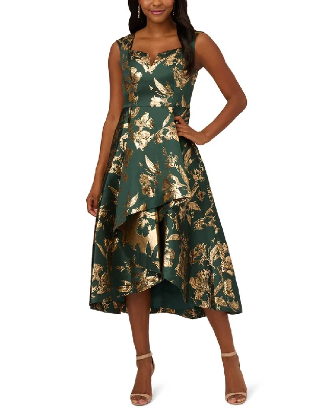 Pleated Women Dress with a Timeless and Elegant Texture Pleated Women Dress with a Timeless and Elegant Texture Adrianna Papell High Low Metallic Jacquard Tea Length Dress