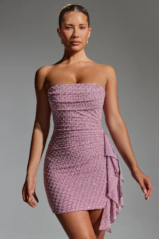 Empire Waist Women Dress to Accentuate the Bust and Conceal the Waist Empire Waist Women Dress to Accentuate the Bust and Conceal the Waist Embellished Ruffled Cowl-Neck Bandeau Mini Dress in Mauve Empire Waist Women Dress to Accentuate the Bust and Conceal the Waist Empire Waist Women Dress to Accentuate the Bust and Conceal the Waist Embellished Ruffled Cowl-Neck Bandeau Mini Dress in Mauve