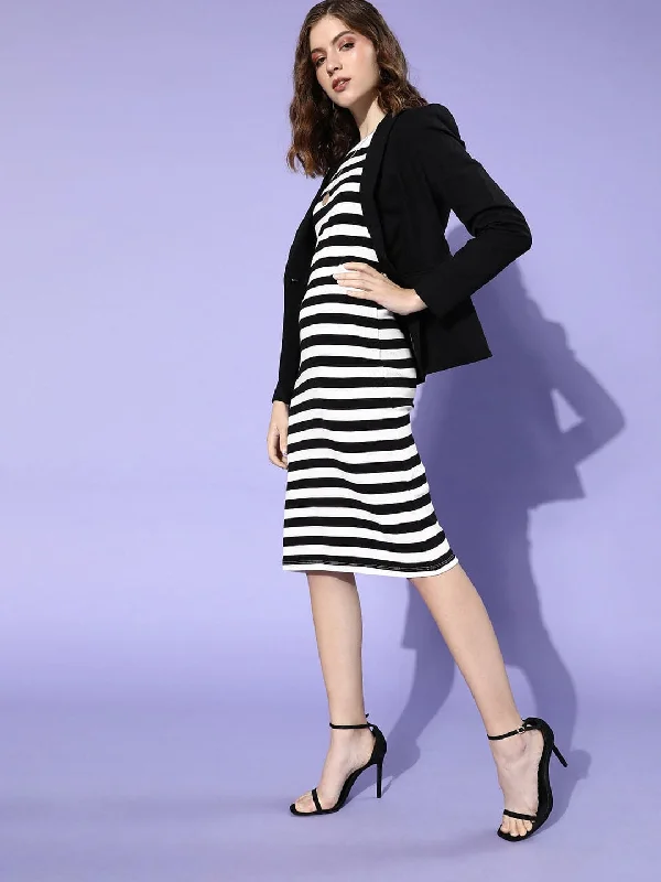 Plus Size Women Dress with a Flattering A - Line Cut for Comfort and Style Plus Size Women Dress with a Flattering A - Line Cut for Comfort and Style Black & White Stripe Rib Bodycon Dress Plus Size Women Dress with a Flattering A - Line Cut for Comfort and Style Plus Size Women Dress with a Flattering A - Line Cut for Comfort and Style Black & White Stripe Rib Bodycon Dress