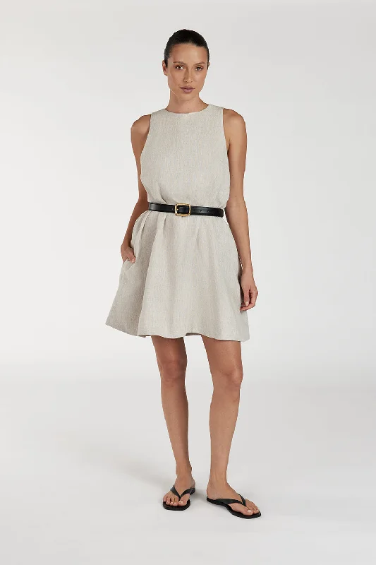Strapless Women Dress with a Built - in Bra for Comfort and Support Strapless Women Dress with a Built - in Bra for Comfort and Support ISABELLE NATURAL MINI LINEN DRESS
