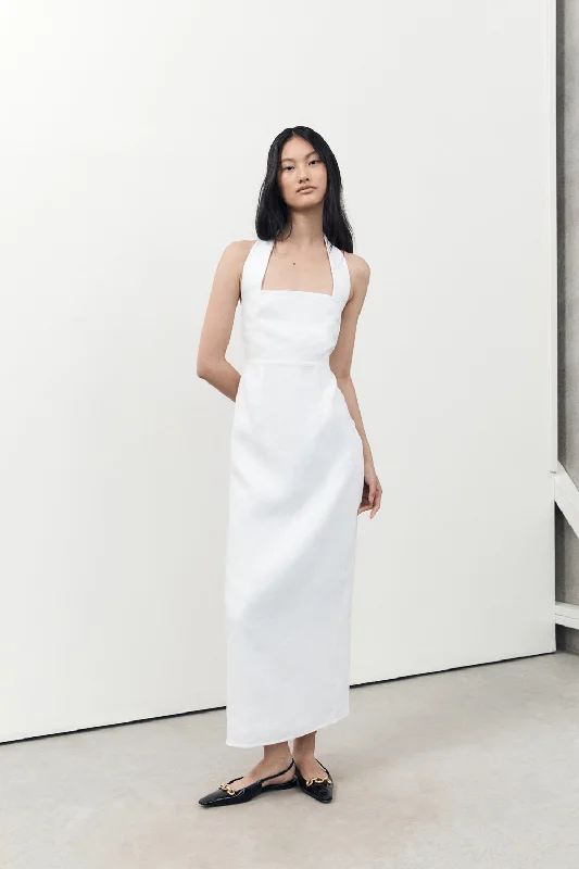 Plus Size Women Dress with a Flattering A - Line Cut for Comfort and Style Plus Size Women Dress with a Flattering A - Line Cut for Comfort and Style LEO WHITE HALTER LINEN MIDI DRESS Plus Size Women Dress with a Flattering A - Line Cut for Comfort and Style Plus Size Women Dress with a Flattering A - Line Cut for Comfort and Style LEO WHITE HALTER LINEN MIDI DRESS