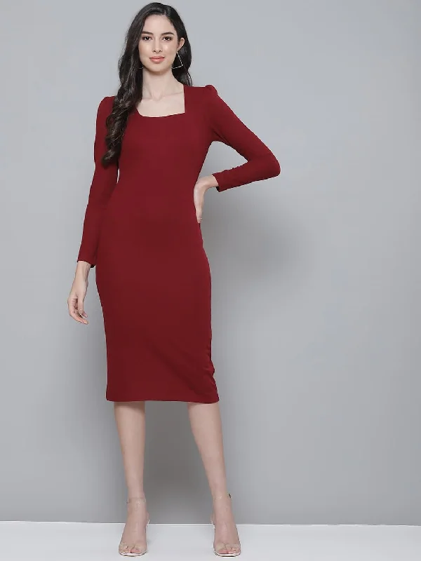 Long - Sleeve Women Dress in Velvet for a Luxurious Winter Look Long - Sleeve Women Dress in Velvet for a Luxurious Winter Look Maroon Rib Puff Sleeves Square Neck Bodycon Dress Long - Sleeve Women Dress in Velvet for a Luxurious Winter Look Long - Sleeve Women Dress in Velvet for a Luxurious Winter Look Maroon Rib Puff Sleeves Square Neck Bodycon Dress
