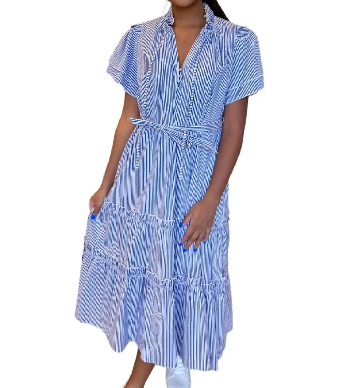 Pleated Women Dress with a Timeless and Elegant Texture Pleated Women Dress with a Timeless and Elegant Texture Matthews Midi Dress In Light Blue Stripe