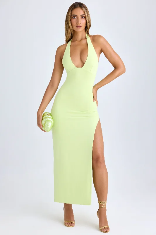 Empire Waist Women Dress to Accentuate the Bust and Conceal the Waist Empire Waist Women Dress to Accentuate the Bust and Conceal the Waist Modal High-Split Halterneck Maxi Dress in Matcha Green Empire Waist Women Dress to Accentuate the Bust and Conceal the Waist Empire Waist Women Dress to Accentuate the Bust and Conceal the Waist Modal High-Split Halterneck Maxi Dress in Matcha Green