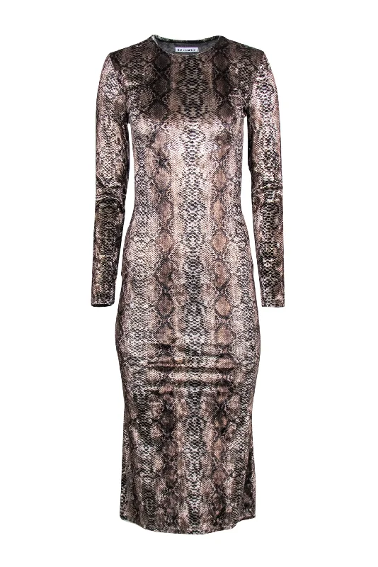 Mermaid - Style Women Dress with a Fitted Silhouette for Special Occasions Mermaid - Style Women Dress with a Fitted Silhouette for Special Occasions Reformation - Brown Metallic Velvet Snakeskin Print Maxi Dress Sz XS Mermaid - Style Women Dress with a Fitted Silhouette for Special Occasions Mermaid - Style Women Dress with a Fitted Silhouette for Special Occasions Reformation - Brown Metallic Velvet Snakeskin Print Maxi Dress Sz XS