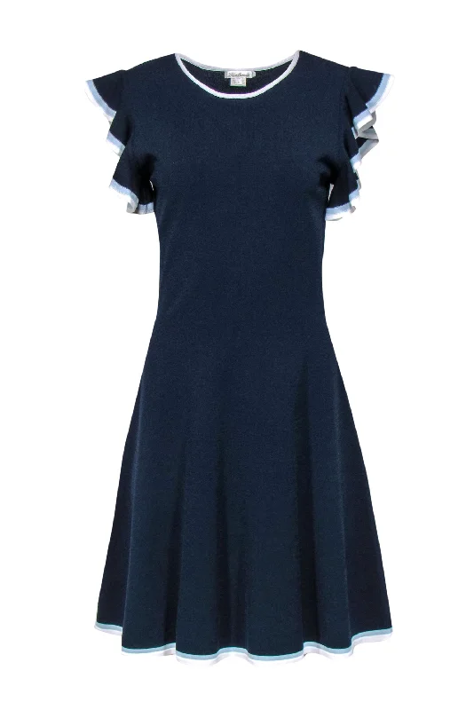 Strapless Women Dress with a Built - in Bra for Comfort and Support Strapless Women Dress with a Built - in Bra for Comfort and Support Shoshanna - Navy Knit Ruffled Sleeve Dress w/ Piping Sz L