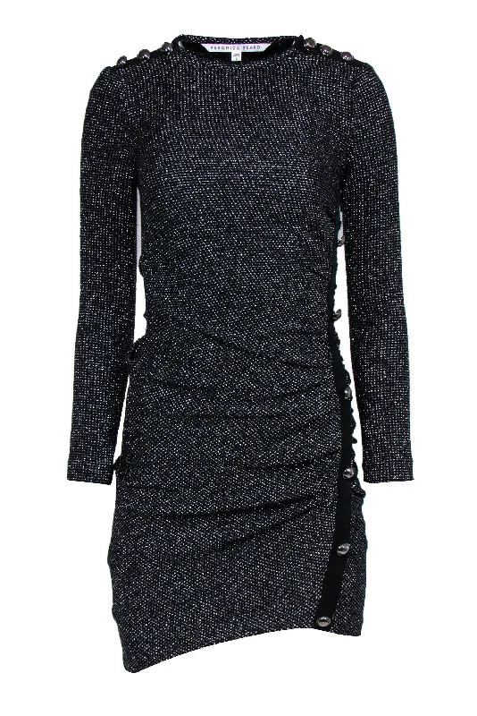 Pleated Women Dress with a Timeless and Elegant Texture Pleated Women Dress with a Timeless and Elegant Texture Veronica Beard - Black Sparkly Ruched Bodycon Dress w/ Decorative Silver Buttons Sz 0