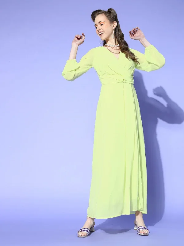 Strapless Women Dress with a Built - in Bra for Comfort and Support Strapless Women Dress with a Built - in Bra for Comfort and Support Women Lime Green Wrap Maxi Dress