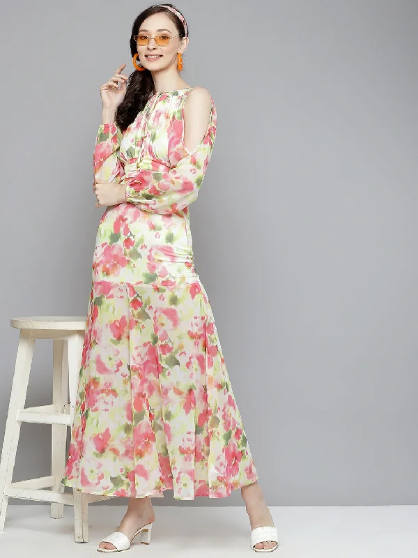 Wrap - Style Women Dress with Adjustable Fit for All Body Types Wrap - Style Women Dress with Adjustable Fit for All Body Types Women White & Pink Floral Cold Shoulder Maxi Wrap - Style Women Dress with Adjustable Fit for All Body Types Wrap - Style Women Dress with Adjustable Fit for All Body Types Women White & Pink Floral Cold Shoulder Maxi