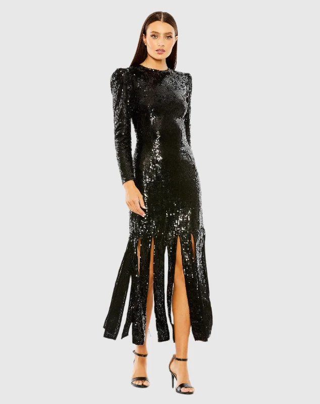 Midi dresses with wrap - around skirts for a customizable fit Long Sleeve High Neck Carwash Panel Dress Midi dresses with wrap - around skirts for a customizable fit Long Sleeve High Neck Carwash Panel Dress