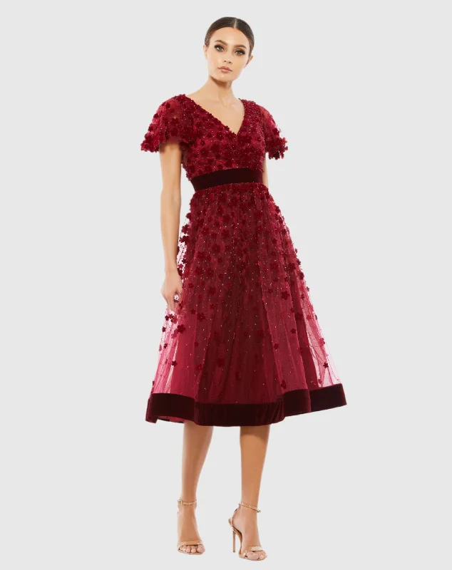 Midi dresses with lace - up fronts for a unique and adjustable style Dark Red Embellished Butterfly Sleeve Velvet Hem Midi Dress Midi dresses with lace - up fronts for a unique and adjustable style Dark Red Embellished Butterfly Sleeve Velvet Hem Midi Dress