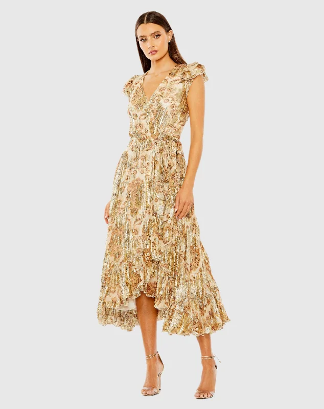 Midi dresses with one - shoulder designs for a modern and asymmetric style Flutter Sleeve Floral Wrap Dress Midi dresses with one - shoulder designs for a modern and asymmetric style Flutter Sleeve Floral Wrap Dress