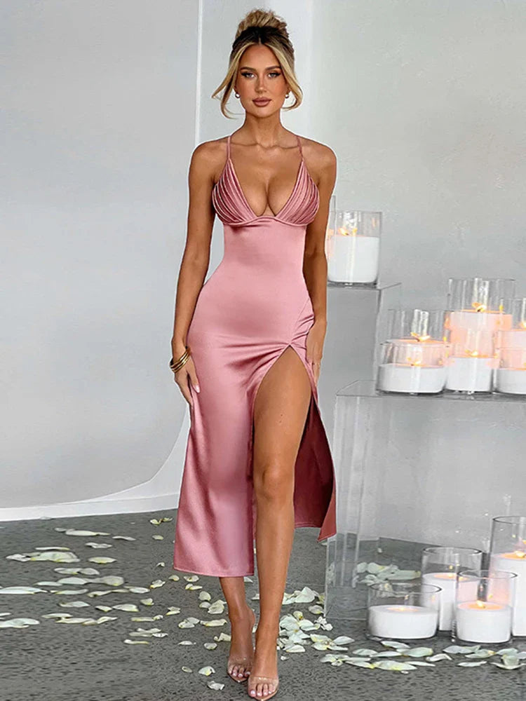 Midi dresses with lace - up fronts for a unique and adjustable style Nightclub Sexy Spaghetti Strap Summer Slim Bodycon Strapless Long Midi Dress Midi dresses with lace - up fronts for a unique and adjustable style Nightclub Sexy Spaghetti Strap Summer Slim Bodycon Strapless Long Midi Dress