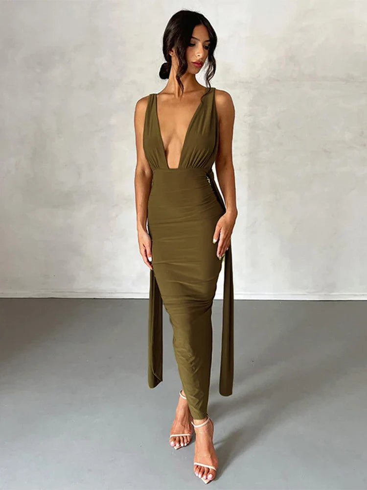 Midi dresses with ruched sleeves for a more fitted and stylish arm look Deep V Neck Summer Slim Bandage Bodycon Backless Sexy Midi Dress Midi dresses with ruched sleeves for a more fitted and stylish arm look Deep V Neck Summer Slim Bandage Bodycon Backless Sexy Midi Dress
