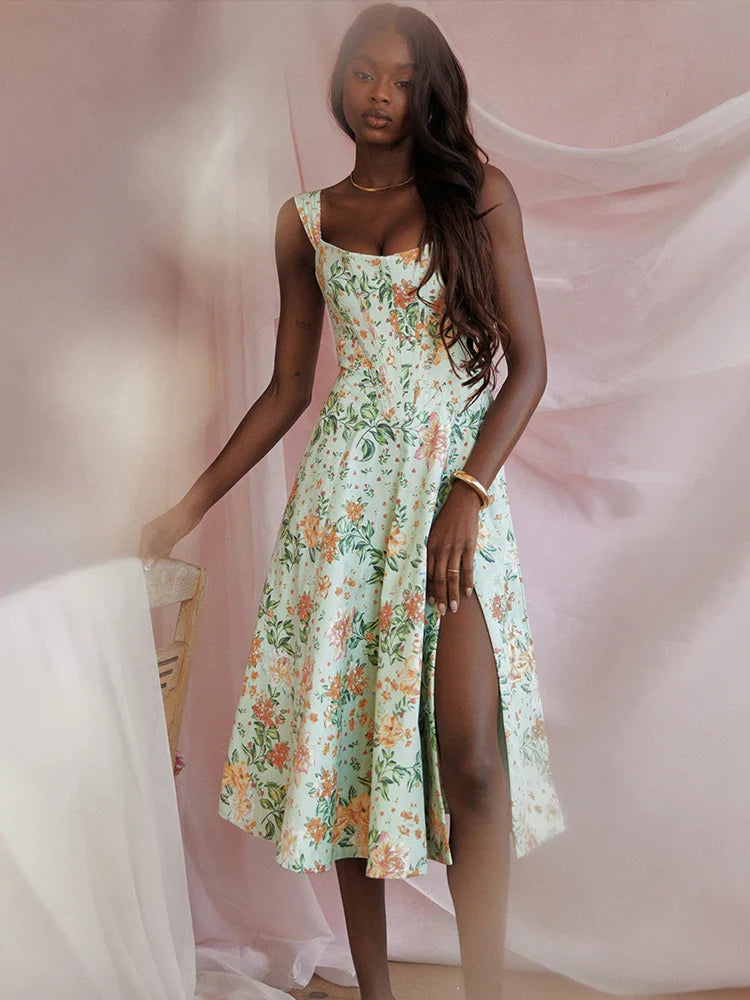Midi dresses with denim fabric for a casual yet stylish day out Split Print A-line Spaghetti Strap Spring Summer Elegant Long Sexy Midi Dress Midi dresses with denim fabric for a casual yet stylish day out Split Print A-line Spaghetti Strap Spring Summer Elegant Long Sexy Midi Dress