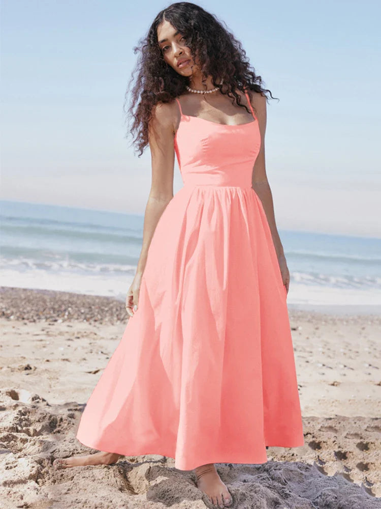 Midi dresses with ruffled hems for a romantic date night A-line Backless Nightclub Spaghetti Strap Summer Elegant Long Midi Dress Midi dresses with ruffled hems for a romantic date night A-line Backless Nightclub Spaghetti Strap Summer Elegant Long Midi Dress