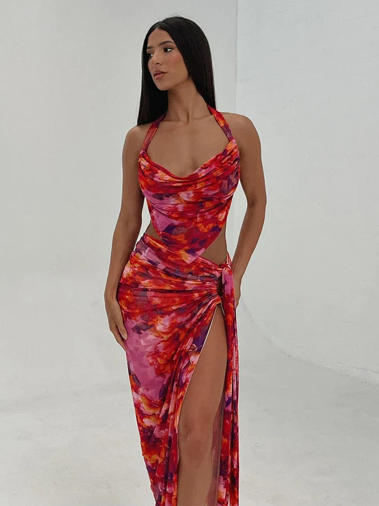 Midi dresses with gathered skirts for a full and flowing silhouette Party Print Two Piece One Shoulder Crop Top High Split Skirts Summer Midi Dress Midi dresses with gathered skirts for a full and flowing silhouette Party Print Two Piece One Shoulder Crop Top High Split Skirts Summer Midi Dress