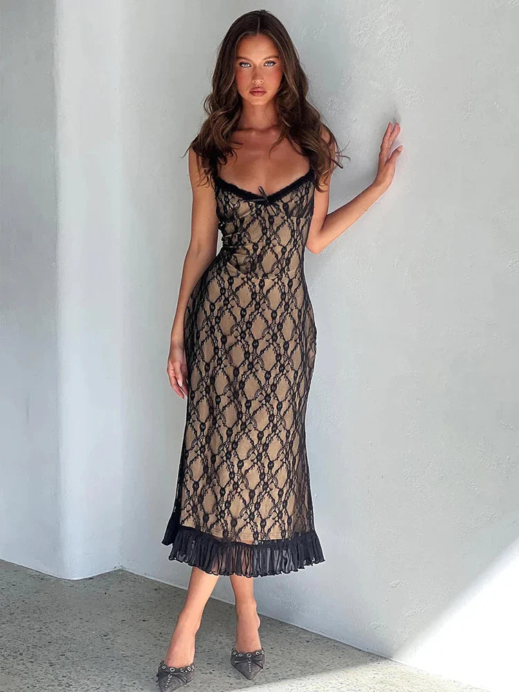 Plaid midi dresses for a fall - themed family gathering Ruffles Lace Bodycon Spaghetti Strap Summer Backless Long Nightclub Sexy Midi Dress Plaid midi dresses for a fall - themed family gathering Ruffles Lace Bodycon Spaghetti Strap Summer Backless Long Nightclub Sexy Midi Dress
