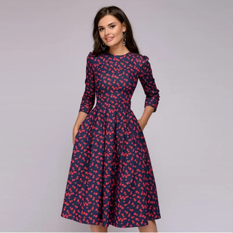 High - low midi dresses with geometric patterns for a modern party BerriesJam - Dot Print Three Quarter Sleeve A-line Date Party Dress High - low midi dresses with geometric patterns for a modern party BerriesJam - Dot Print Three Quarter Sleeve A-line Date Party Dress