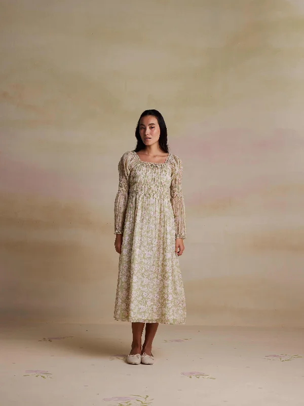 Midi dresses with satin - finish fabrics for a luxurious feel Jojoba Shirred Midi Dress Midi dresses with satin - finish fabrics for a luxurious feel Jojoba Shirred Midi Dress