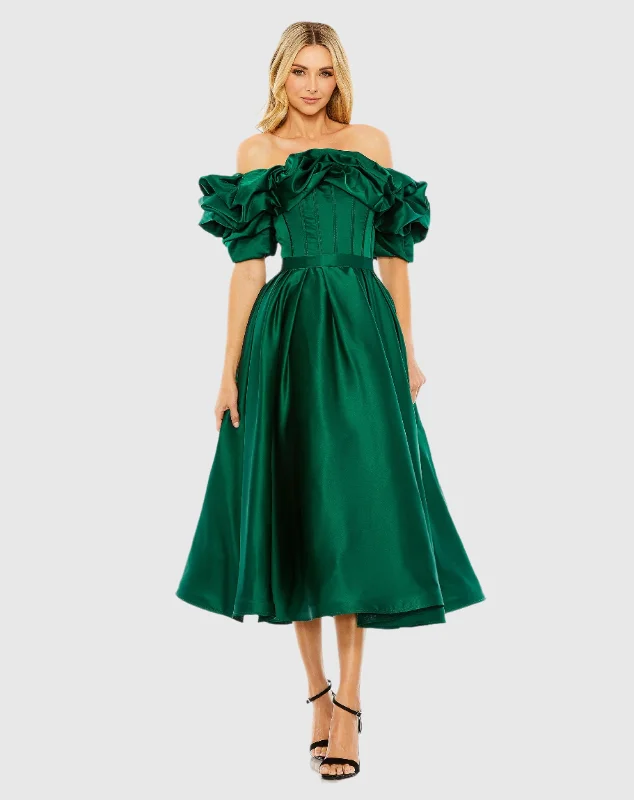 Midi dresses with one - shoulder designs for a modern and asymmetric style Off The Shoulder Tea Length Dress