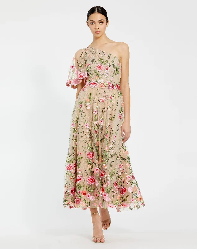 Midi dresses with button - down skirts for a unique and functional design One Shoulder Lace Embroidered Dress Midi dresses with button - down skirts for a unique and functional design One Shoulder Lace Embroidered Dress