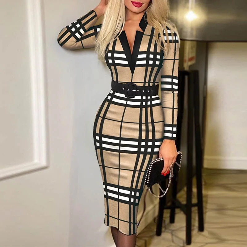 Maxi - inspired midi dresses with flowing fabrics for a beachy vibe BerriesJam - 2024 Plaid Print Long-sleeved V Neck Slim Party Dress Maxi - inspired midi dresses with flowing fabrics for a beachy vibe BerriesJam - 2024 Plaid Print Long-sleeved V Neck Slim Party Dress
