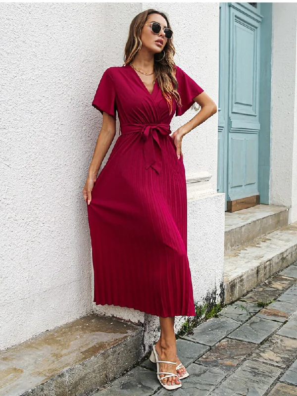 Midi dresses with bow accents for a sweet and charming look BerriesJam - 2024 V-neck Short Sleeve casual Folds Lace Up Party Beach Dress Midi dresses with bow accents for a sweet and charming look BerriesJam - 2024 V-neck Short Sleeve casual Folds Lace Up Party Beach Dress