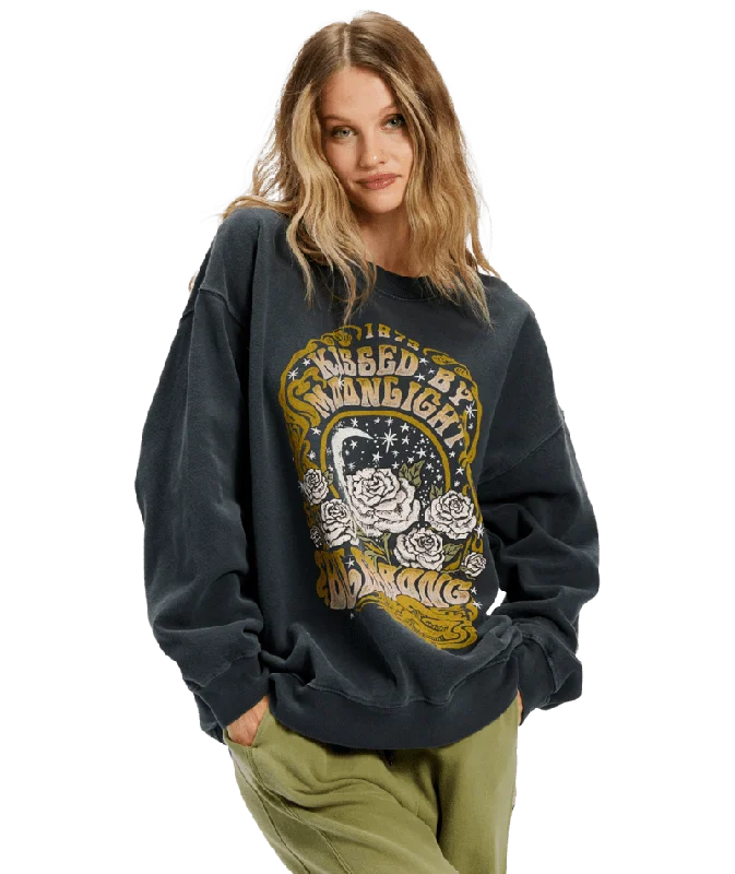 Women's Fleece - Lined Leggings in Black for Warmth during Winter Workouts BILLABONG Women's Ride In Oversized Crewneck Black Sands 2